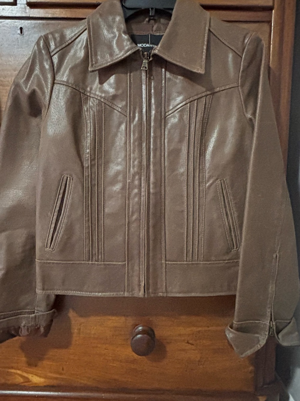 Moda International Brown Genuine Leather Jacket